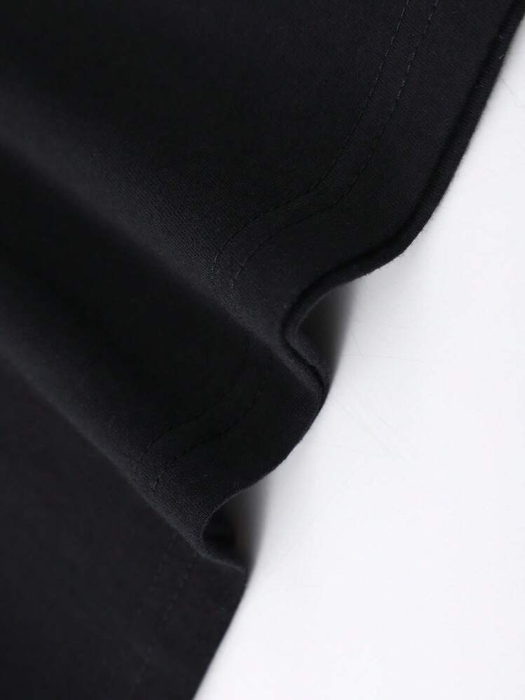Camiseta de Verano para Hombre, con Diseño Creativo Estampado en la Parte Delantera y Trasera, Cuello Redondo, de Algodón Puro, Moda de Verano de Manga Corta, Estilo Casual para Uso Diario, - Negro - Añade 6