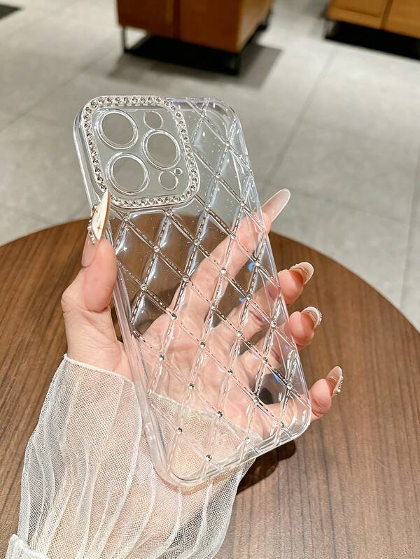 1pc Rhinestone Diamond Grid Transparent TPU Phone Case Compatible With IPhone 17, 16, 11/11 Pro/11 Pro Max/12/Phone 12 Pro/11 Pro Max/12/12 Pro/12 Pro Max/13/13 Pro/13 Pro Max/14/14 Pro/16 Plus/14 Pro Max/15/15 Pro/15 Plus/15 Pro Max/Protective Case