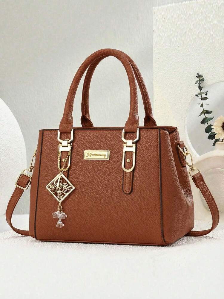 Bolso de hombro y bolso de mano de moda para mujer, de piel de PU, de estilo minimalista y casual - Naranja - Añade 1