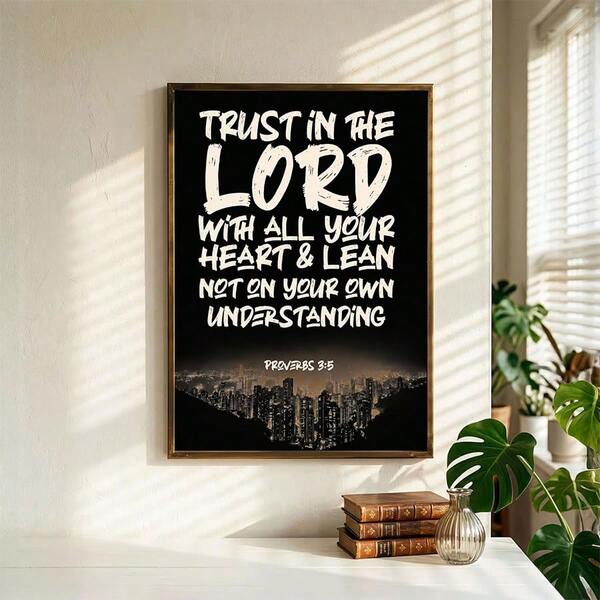 1pc Proverbs 3:5 Wall Art Trust In The Lord Bible Verse Print Christian Gift Canvas Wall Art, Suitable For Dorm, Living Room, Bedroom, Modern Home Decor,No Frame