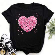 Suministro a largo plazo de ropa de mujer al por mayor para comercio transfronterizo europeo y americano, camisetas de manga corta de talla grande con cuello redondo en forma de corazón, sen - Negro - Ver 7