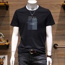 Camiseta de manga corta para hombre de puro algodón, versátil y elegante, de cuello redondo, corte holgado, moderna y versátil. - Blanco - Ver 8