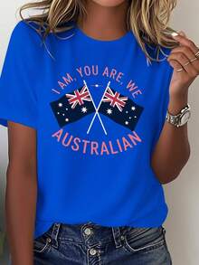 New Fashionable Women's Crew Neck T-Shirt - Women's T-Shirt With Australian Flag - Purely Casual Cut, Combining Southern And Federal Elements - A Garment - 黑色 - 查看 7