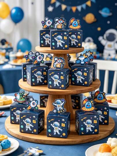 24pcs Blue Astronaut Space Theme Baby Shower Gift Boxes/Candy Boxes, Space Rocket Pattern Gender Reveal Party Gift Boxes, Baby Shower Small Gift Packaging Supplies, Gender Reveal Party Table Decor Candy Boxes, 1st Birthday Gift Packaging Boxes, Baby Shower Gifts, Gender Reveal Table Centerpiece Decor, Gender Reveal Decorations, Astronaut Space Theme Birthday Decorations, Birthday Party Photo Props