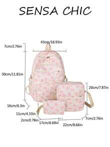 Fashionable Pink Fabric Backpack With Multiple Pockets And Large Capacity, Decorated With Bow Pattern, And Equipped With Adjustable Shoulder Straps. Suitable For Students, Travelers, Office Workers, Teachers, Commuters, Vacationers, Short Trips And Weekend Outings. - Pink - View 5