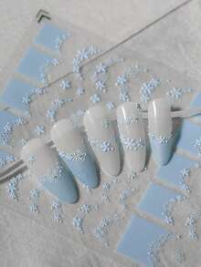 1pc Gentle Hazy French Blue 6D Semi-Transparent Embossed Nail Stickers, 3D Lace Texture Mini Floral, Paired With Multiple Curved French Lace Edges, Staggered Long And Short Flower Vines, Low Saturation Matte Light Blue Soft And Elegant, Delicate 3D Embossed Not Bulky, Semi-Transparent Base Film Suitable For Milky White, Nude Gray, Ice Transparent Nude Nail Polish Base Colors. Specifically For French Manicure Edging, Also Can Be Used For Single Flower Decoration And Patching - Multicolor - View 7
