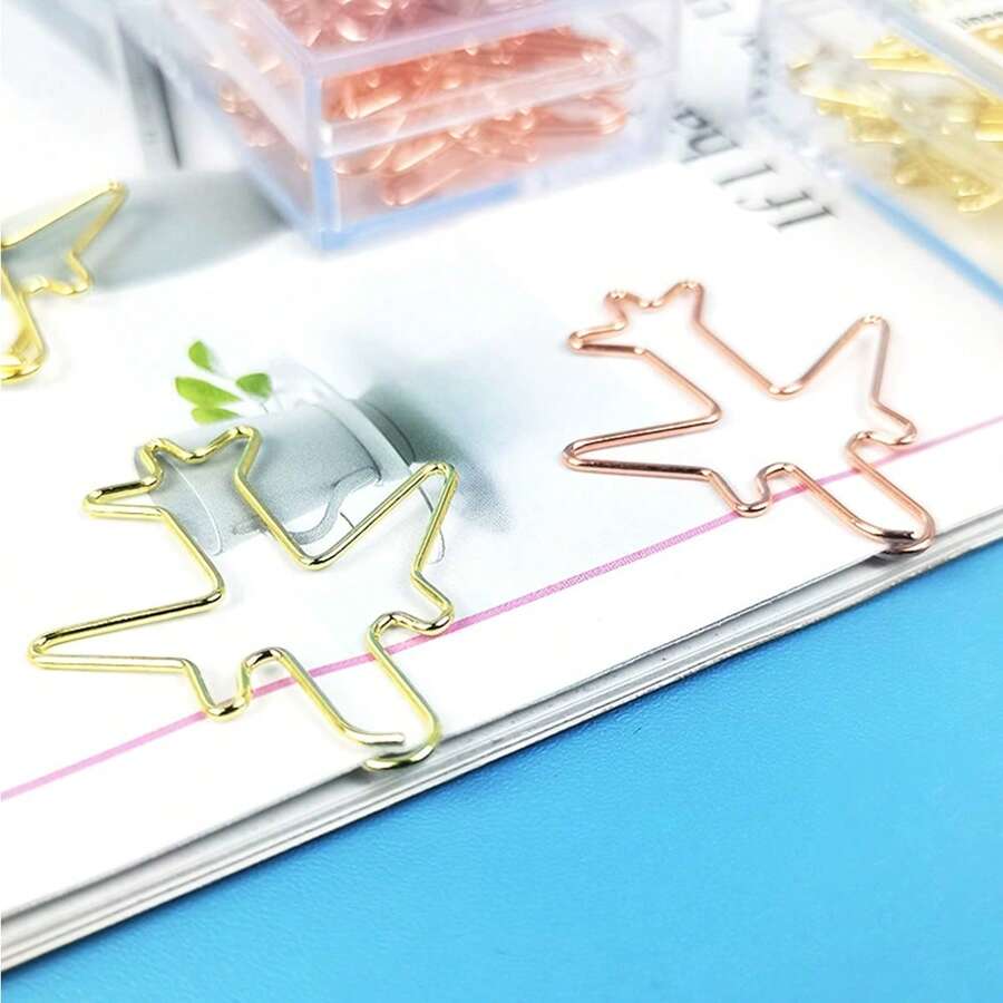 10/20/40pcs Creative Airplane Shaped Gold Rose Color Metal Paper Clips, Office Supplies, Suitable For Planner, Notebook, Card Packaging, Office School Stationery Gift - Airplane - View 1