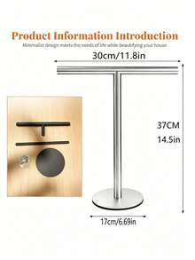 1pc Stainless Steel T-Shaped Towel Bar - Bathroom & Kitchen Countertop Towel Rack, Fashion Design Black & Silver Towel Rack, Kitchen Bathroom Bedroom Multi-Scene Storage - Multicolor - View 8