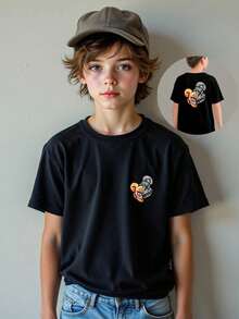 Camiseta de manga corta negra para adolescentes varones con estampado de moda gráfico y versátil,mexico,playeras de hombre,,playeracamisas para hombre,,,ropa de hombre,me - Negro - Ver 1