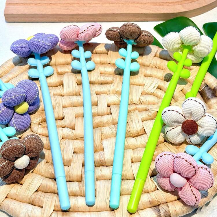 1pc/3pcs Creative Flower Neutral Pen, Fabric Simulated Flower Black Ink Pen, Corduroy Fabric Flower Pen, Simulated Neutral Pen, Knitted Flower Ink Pen, Holiday Small Gift, Student Learning Stationery - Simulated Flower Pen - View 5
