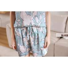 YiNi LuLu - Conjunto de pijama de satén de seda para mujer, 2 piezas, pijama de manga corta, de gran tamaño, con bolsillos - Conjunto corto de leopardo - Ver 7