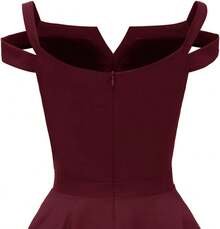 YLDCN Faldas para Mujer Vestido Vintage con Hombros Descubiertos para Mujer Vestidos De Dama - Rojo - Ver 4