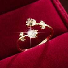 1pc Exquisite Rose Flower Shaped Open Adjustable Design Cubic Zirconia Inlaid Women's Ring Couple Gift Design - Multicolor - View 10
