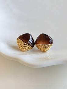 1 Pair Elegant Elegant Exquisite Versatile Amber Color Geometric Square Minimalist Daily Commute Casual Women's Stud Earrings - Yellow Gold - View 7