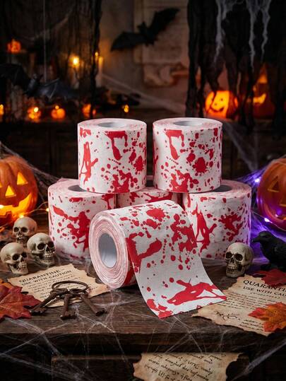 1Roll Halloween Blood Splatter Design Toilet Paper,Multi-Folded Continuous Roll For Spooky Parties & Creative Holiday Gifts,Halloween Props,Halloween Decor,Trick Or Treat Decoration For Halloween,Halloween Party Supplies,Home Decor,Room Decor
