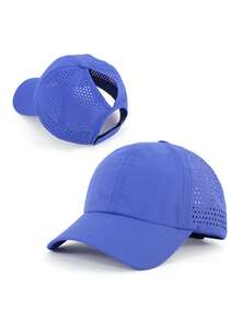 1 pieza Gorra de béisbol de malla transpirable de secado rápido de unicolor con orificio para coleta, gorra de béisbol ajustable, deportes al aire libre - Gorra de béisbol de secado rápido para coleta - Ver 16