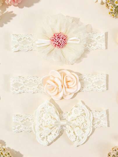 3pcs/Set Baby Girl Nylon Elastic Sweet Cute Carrot Flower Bow Headbands, Perfect Gift For Girls