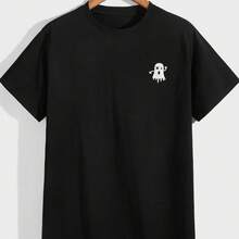 Camisetas de hombre con corte, cuello redondo, hombros caídos, manga corta, estampado de graffiti, frescas, informales y de algodón de verano - Negro - Ver 1