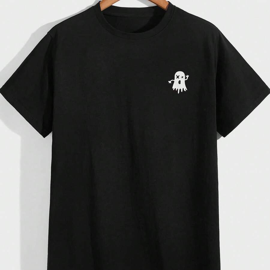 Camisetas de hombre con corte, cuello redondo, hombros caídos, manga corta, estampado de graffiti, frescas, informales y de algodón de verano - Negro - Ver 1
