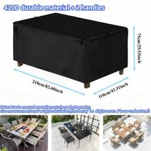 Garden Furniture Cover With 2 Handles, Patio Furniture Cover, Square Table And Chair Furniture Cover, Durable And Thickened Polyester Material, UV Resistant, Essential For Patio Owners - Black - View 11
