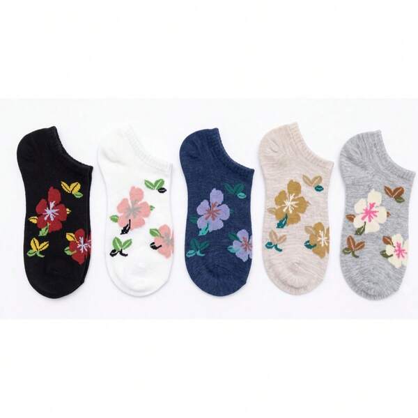 5/10pairs/Women's And Girls' Cute Ankle Socks, Featuring Novel Pattern Design, Low-Cut Style, Made Of Cotton Fabric, Suitable For Daily Casual Wear. Rich Colors, Suitable For Spring, Summer, Autumn Matching, A Must-Have Fashion Item.
