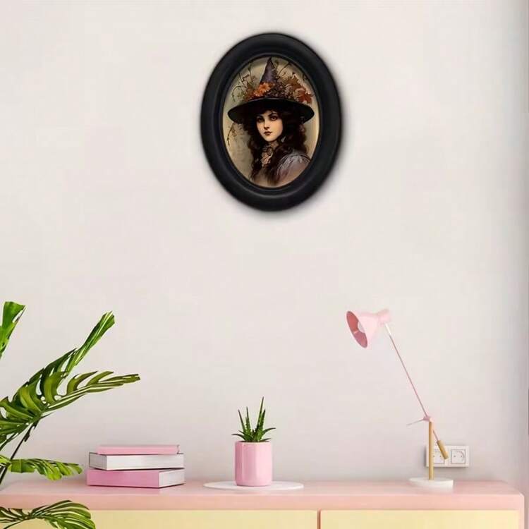 1pc 3D Black Oval Vintage Picture Frame, Gothic Style, Halloween, Thanksgiving Autumn And Other Holiday Decoration, With Hook - 6 - View 2