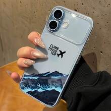 1件透明白色英文飛機雪山頂圖案全包覆鏡頭保護防摔防撞個性化手機殼，適用於 iPhone 16 Pro Max/17/16/15/14 Plus/13/12/11/Air - 彩色 - 查看 2