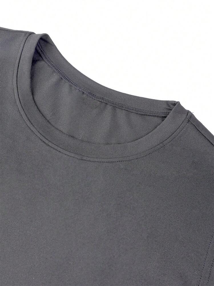 Men's Fashion Casual Versatile Heart & Brain Line Print Crew Neck Sleeveless Minimalist Tank Top - Dark Grey - View 3