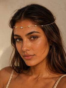 outingfit 1pc Beach Chain Star Flower Head Chain, Bohemian Style Fashion Headpiece Hair Chain, Personalized Women's Jewelry Accessory - FJ2278 - View 3