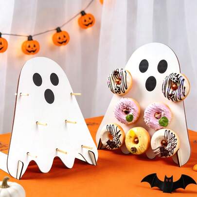 ハロウィーンデザイン 木製ドーナツディスプレイスタンド、かわいいゴーストドーナツスタンド、パーティー用品、パーティー用ドーナツディスプレイスタンド、イベントパーティー用ドーナツデコレーション