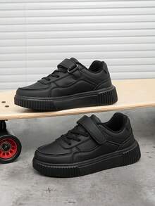 兒童舒適休閒運動鞋 黑色耐髒百搭滑板鞋，日常百搭全能款 魔鬼氈易穿脫，輕量運動課旅行戶外穿著運動鞋 中性四季性能鞋 - 黑色 - 查看 5