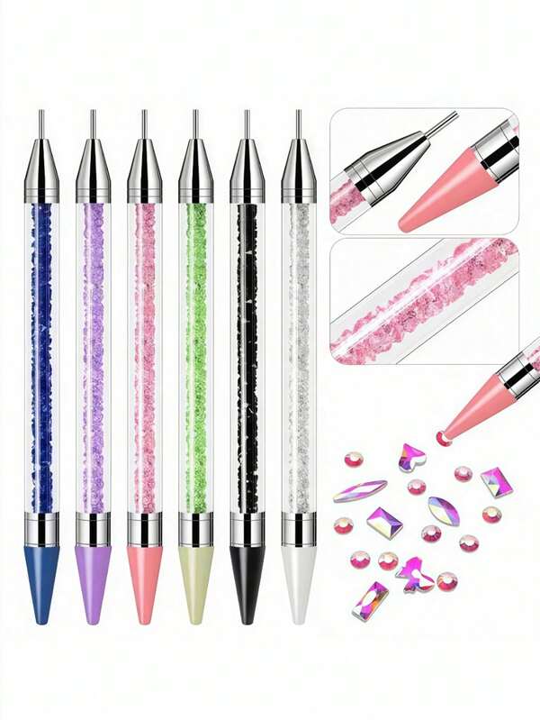 4pcs Self-Adhesive Rhinestone Dotting Pens, Dual-Head Rhinestone Gem Crystal Wax Pen Tips, Nail Art Dotting Pens, Diamond Painting Tools, Self-Adhesive Diamond Pens, Suitable For 5D DIY Painting, Handmade Cross Stitch, Nail Art Accessories, Crystal Bead Handle Nail Art DIY Decoration Tools (1/4pcs) Your Choice