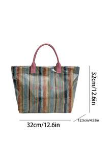 Large Capacity Letter Decor PVC Waterproof Woven Straw Tote Bag, Multi-Functional Commute Casual Vacation Woven Straw Handbag SuitableForBeachVacation - Pink - View 10