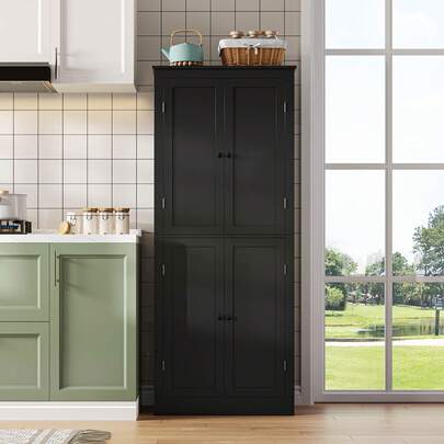 Kitchen Cabinet, Multifunctional Tall Cabinet, Sideboard With Two Doors With Shelves, Storage Compartments And Interior Drawer, 182 * 40 * 75, Suitable For Kitchen, Dining Room And Living Room.