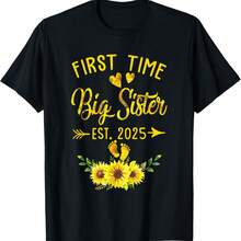 First Time Big Sister Est 2025 Sunflower Promoted To Sister T-Shirt - Black - View 11