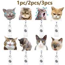 1pc/2pcs/3pcs Acrylic Cat Expression Retractable Rotating Badge Reel Doctor Nurse Keychain ID Holder - Multicolor D - View 14