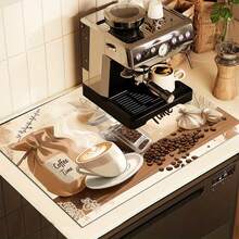 1pc 2D Coffee Theme Kitchen Countertop Mat, Diatomaceous Earth Material, Highly Absorbent, Suitable For Tableware, Coffee Machine, Microwave, Etc. Fashionable Watercolor Design, Ideal Choice For Modern Kitchen. - Multicolor - View 3