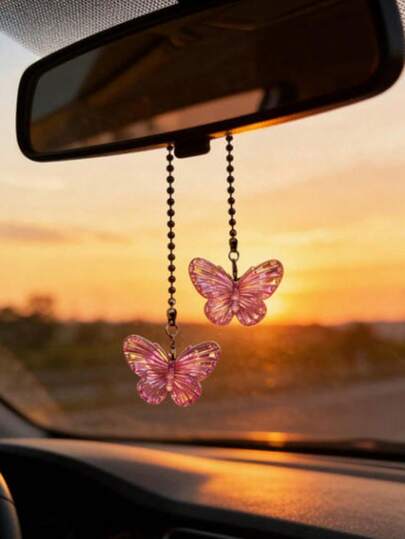 1pc Colorful Butterfly Car Rearview Mirror Hanging Decoration Car Interior Modification Accessory