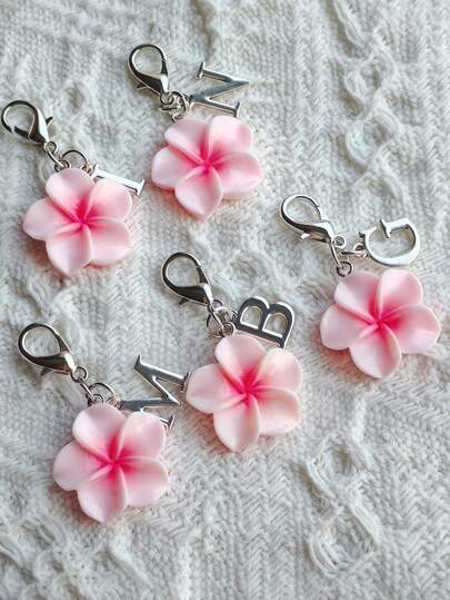1pc Artificial Bauhinia, Egg Flower, Cherry Blossom And 26 English Alphabet Initial A-Z Keychain Pendant, Gradient Five-Petal Flower Cute Key Ring, Suitable For Bag Zipper Charm, Car Key Chain Accessory, Creative Keychain, Holiday Party Gift, Birthday Gift, Valentine's Day Gift, Wedding Gift
