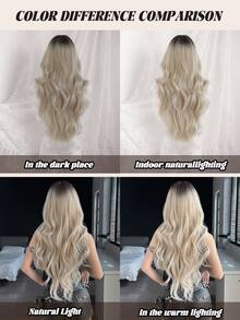 NAMM 28-Inch Extra Long Wavy Light Golden Wig For WomenWith Curtain Bangs Dark Roots, Synthetic Fiber Hair Full Machine Costume Hair Wigs For Cosplay Decoration Music Festival Dance Party Street Wear Use-Beginners Glueless Wig Accessories - Gold - View 8