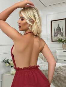 Women's Sheer Backless Nightgown, Sexy Lingerie For Intimate Occasions, Holidays, And Nights - Red - View 5