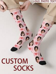 1 Pair Customized Face Pattern Socks, Personalized Photo Socks, Custom Printed Socks, Funny Face Socks, Custom Pattern Socks, Print Any Face Pattern On Socks, Anniversary Gift, Valentine's Day Gift, Unique Birthday Gift, Personalized Collectible - Multicolor - View 6