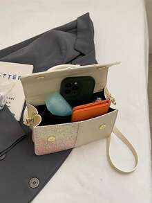 Fashionable Minimalist Premium Sequin Retro Colorblock Women's Handbag With Pendant - Beige - View 7