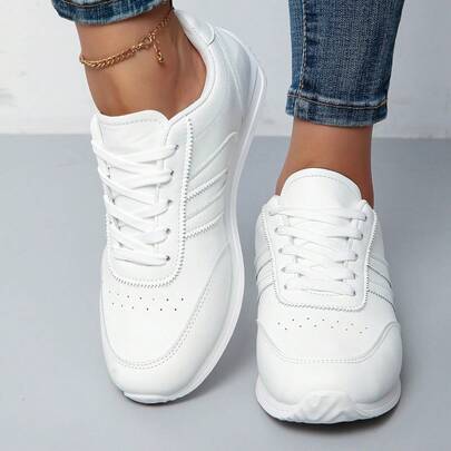 Women's Retro Striped Casual Sneakers, Lace-Up Low Top Athletic Shoes, Comfortable Daily Walking Shoes