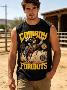 Retro Western Cowboy Sleeveless Vest Washed Cotton Breathable Fabric, Comfortable For Outdoor Wear Unisex American Street Style - 黑色2 - 查看 2