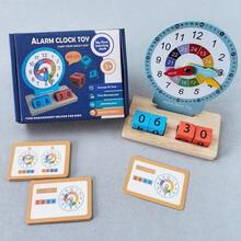 Mainan Jam Alarm Kayu untuk Belajar bagi Anak Usia 3+, Jam Belajar Membaca Waktu 24 Jam dengan Balok Angka & Kartu Flash, Mainan Edukasi Manajemen Waktu & Rutinitas Harian Montessori untuk Anak Usia 3+, Hadiah untuk Anak Laki-laki dan Perempuan - MultiWarna - View 3