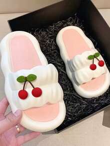 Women's Cherry Fairy Slippers, Outdoor Indoor Anti-Slip Anti-Odor Soft Sole House Shoes - White - View 3
