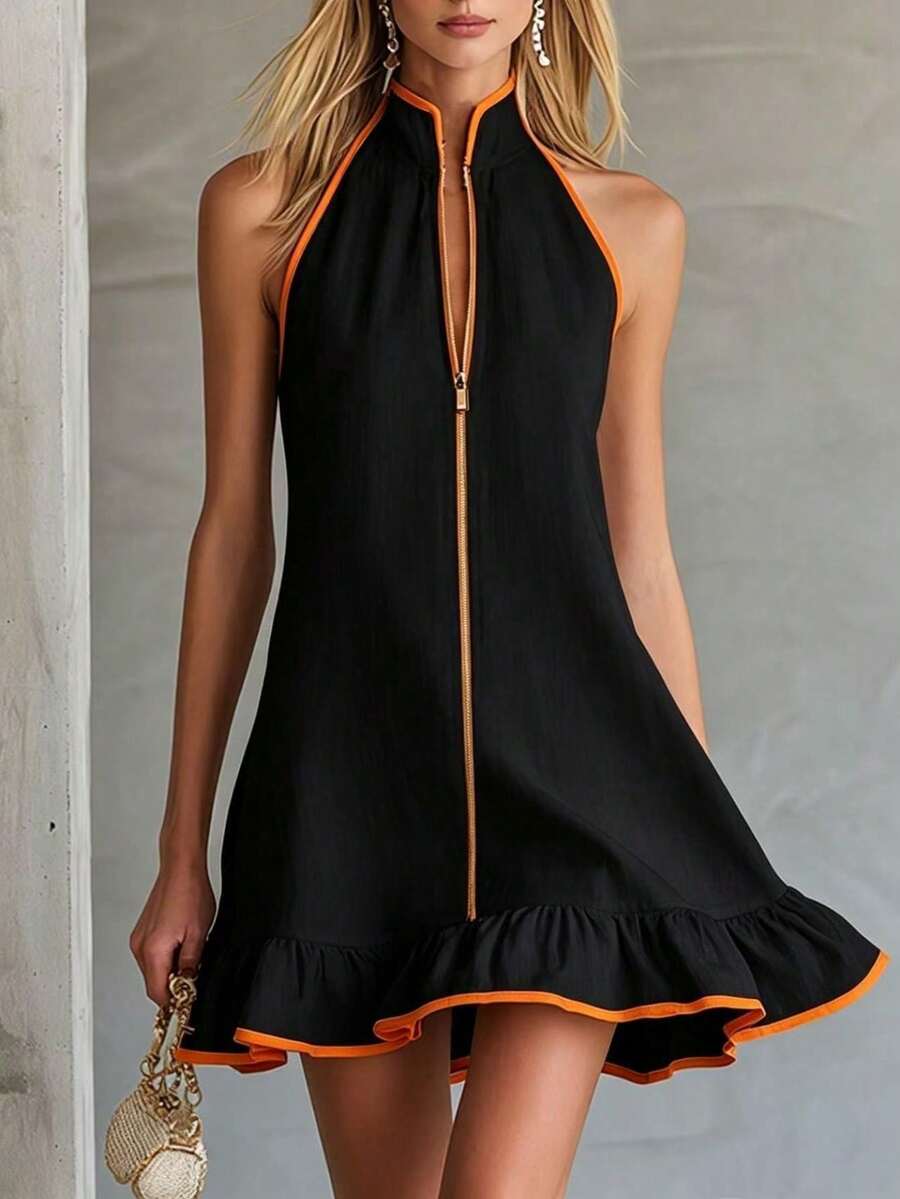 Nuevo vestido de verano 2026 con volantes y sin mangas en la parte inferior - Negro - Ver 1