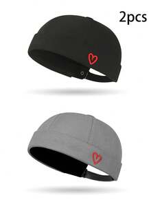 Embroidered Heart Brimless Newsboy Cap, Korean Style INS Influencer Streetwear Hip Hop Melon Cap - Watermelon Hat - View 10