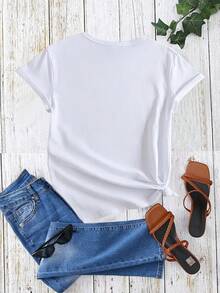 Camiseta Casual Holgada de Verano con Estampado de Pink Donut Squad - Blanco - Ver 2